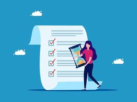 woman holding a smartphone and checking checklist on paper vector