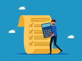 a man with calculator and checklist on blue background vector