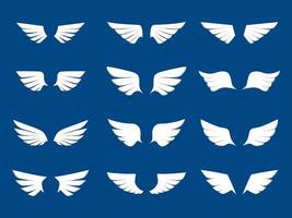 white wings icon set on blue background vector