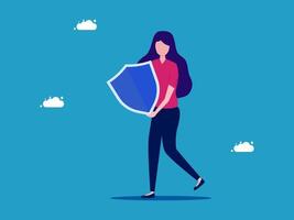 a woman holding a shield with a cloud in the background vector