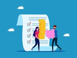 people with piggy bank and check list vector