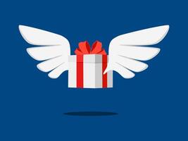 a white box with wings and a red ribbon vector
