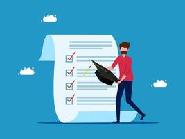 a man with a graduation cap is carrying a checklist on a paper vector