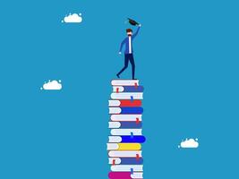businessman is standing on top of a stack of books vector