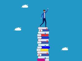 business man standing on top of stack of books vector