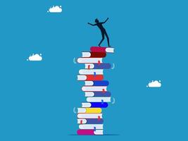 a man standing on top stack of books vector
