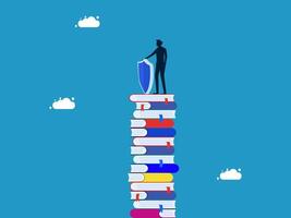 a man standing on top of a stack of book vector