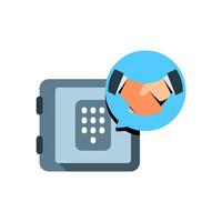 Flat illustration of a safe and handshake. secure escrow account or joint account for safe transactions. financial security, trust, partnership, online payments, or business agreements vector