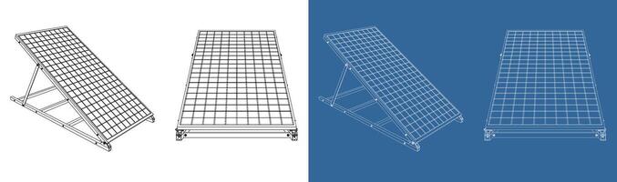Isometric Blueprint of Solar Panel Array with Mounting Structure, Technical Drawing on Transparent Background vector