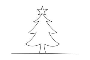 Continuous one line drawing of Christmas tree minimalist outline Black and white design vector