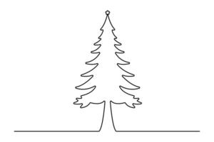 Simple illustration of christmas tree shape continuous one line art tree outline design vector