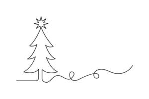 One continuous line drawing of christmas tree linear style Hand drawn isolated art icon vector