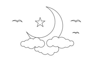 Continuous one line cute cloud and star hand drawn outline doodle minimalist style vector