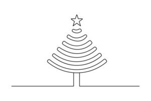 Christmas tree one line art drawing continuous isolated on white minimalist design vector