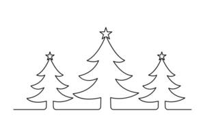 Christmas tree continuous one line drawing of outline minimalist design vector