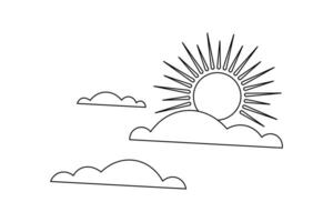 Continuous one line cloud and sun drawing of isolated outline illustration vector