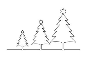Continuous single line art drawing of Christmas tree design vector