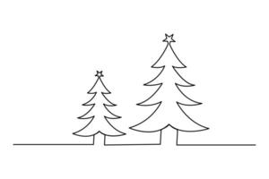 Christmas tree continuous single line drawing of outline minimalist illustration vector