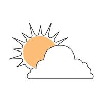 Cloud and sun weather continous single line drawing of Abstract and minimalist outline art icon vector