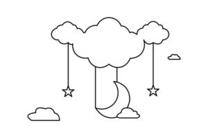 Continuous single line cute cloud and star hand drawn outline doodle minimalist design vector