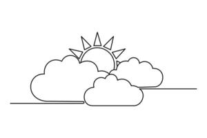 Sun and cloud continuous one line art drawing of concept doodle style outline design vector