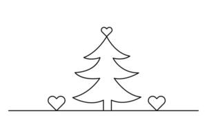 Continuous one line art drawing of christmas tree concept outline design vector