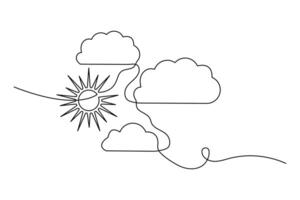 Simple illustration of cloud and sun continuous one line art drawing vector