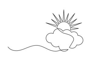 Simple illustration of sun and cloud shape continuous one line art cloud outline design vector
