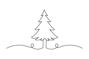 Continuous single line drawing of Christmas tree isolated outline white background vector