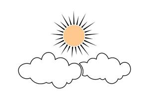 Sun and cloud continuous one line art drawing and cloud icon simple outline illustration vector