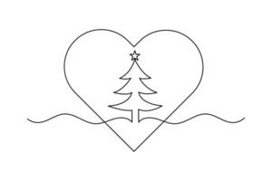 Christmas tree continuous one line art drawing of concept doodle style outline icon vector