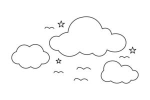One continuous line art illustration of cloud and star isolated on white background vector