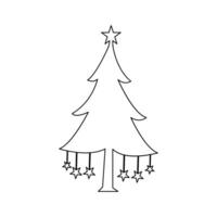 Christmas tree continuous one line drawing of outline isolated art icon vector