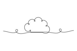 Continuous single line cloud and sun drawing of isolated outline design vector