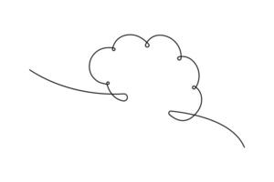 Cloud and sun continuous one line drawing of Isolated outline icon black white background vector