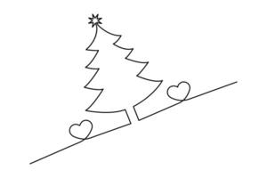 Christmas tree continuous single line art drawing of concept doodle style outline design vector