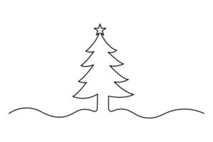 One continuous line drawing of christmas tree linear style Hand drawn minimalism design vector