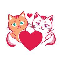 two cats are holding a heart shaped object vector