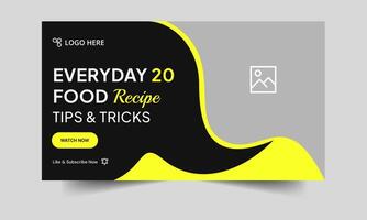 Delicious food tips and techniques thumbnail banner design, daily food review tricks cover banner design, editable eps 10 file format vector