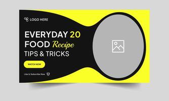 Best food recipe tips and techniques thumbnail banner design, delicious food review tricks thumbnail banner design, customizable eps 10 file format vector