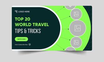 Trendy world travel tips and tricks thumbnail banner design, daily travel techniques cover banner design, fully customizable eps 10 file format vector