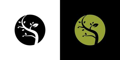 Tree twig branch circle leaf icon logo green design . vector