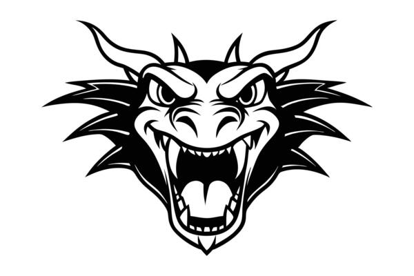 Line art illustration of a dragon face screaming
