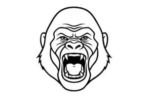 Line art Illustration of a gorilla face, front view screaming vector