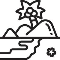 A black and white outline illustration of a palm tree and a beach vector