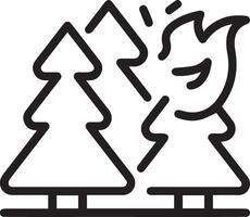 A black and white illustration of a forest with trees and a fire vector