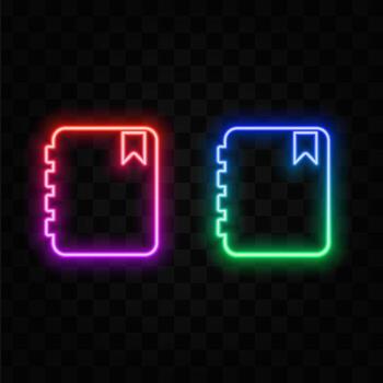 Glowing neon line Notebook icon isolated on black background. Spiral notepad icon. School notebook. Writing pad. Diary for school. vector