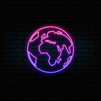Glowing neon line Earth globe icon isolated on black background. World or Earth sign. Global internet symbol. Geometric shapes. Colorful outline concept. vector