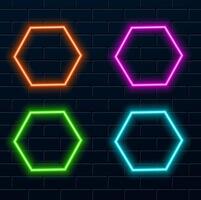 Gradient and pink red neon hexagonal frame vector