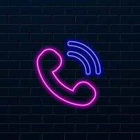 Glowing neon line 24 hour phone holder icon isolated on black background. All-day customer support call center. Full-time calling services. Colorful outline concept. vector